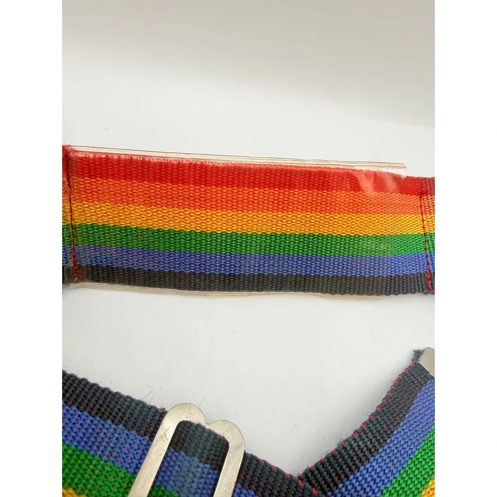 Vintage Rainbow Striped Luggage Strap Adjustable Suitcase Belt with ID Window